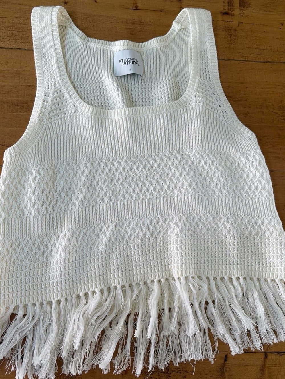Revolve Stitches+stripes Cream Crochet Fringe Tank Top